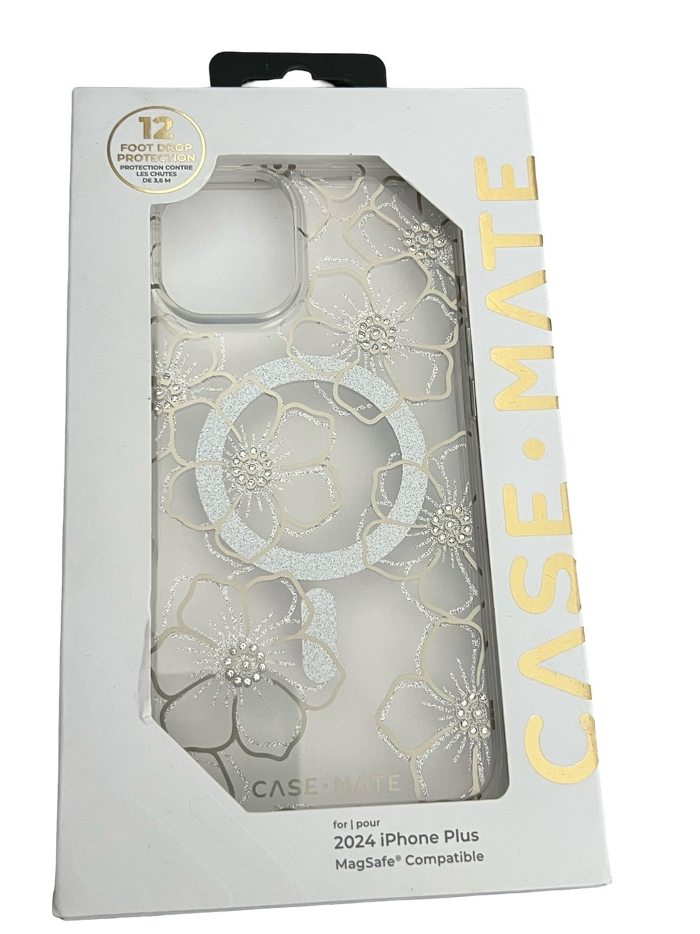 case-mate Clear Floral MagSafe iPhone Plus Case - Gold Glitter Open Box